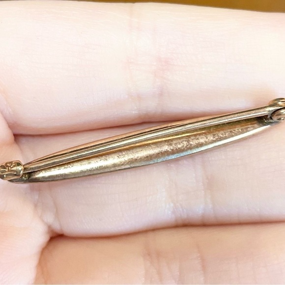 10K antique marquis bar pin yellow gold Edwardian art nouveau style broo… - Picture 7 of 10